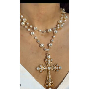 Women's Unbranded Gold & White Pearl Cross Pendant Necklace, One Size